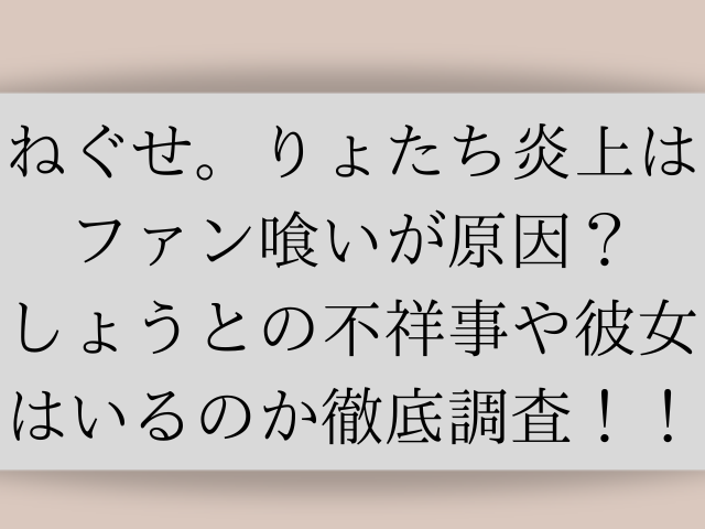 ねぐせ。りょたち炎上はファン喰いが原因？しょうとの不祥事や彼女はいるのか徹底調査！！